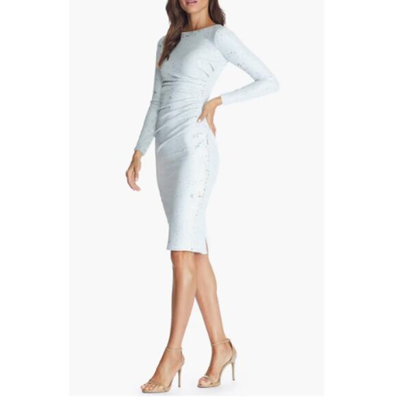 NWT DRESS THE POPULATION Silver Emilia Sequin Long Sleeve Cocktail Dress Size XL - Picture 3 of 12